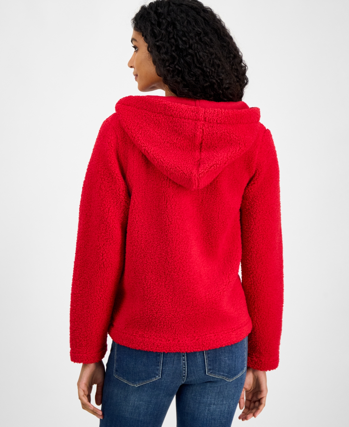 Tommy Hilfiger Women's Zip-front Long-sleeve Sherpa Jacket In Red