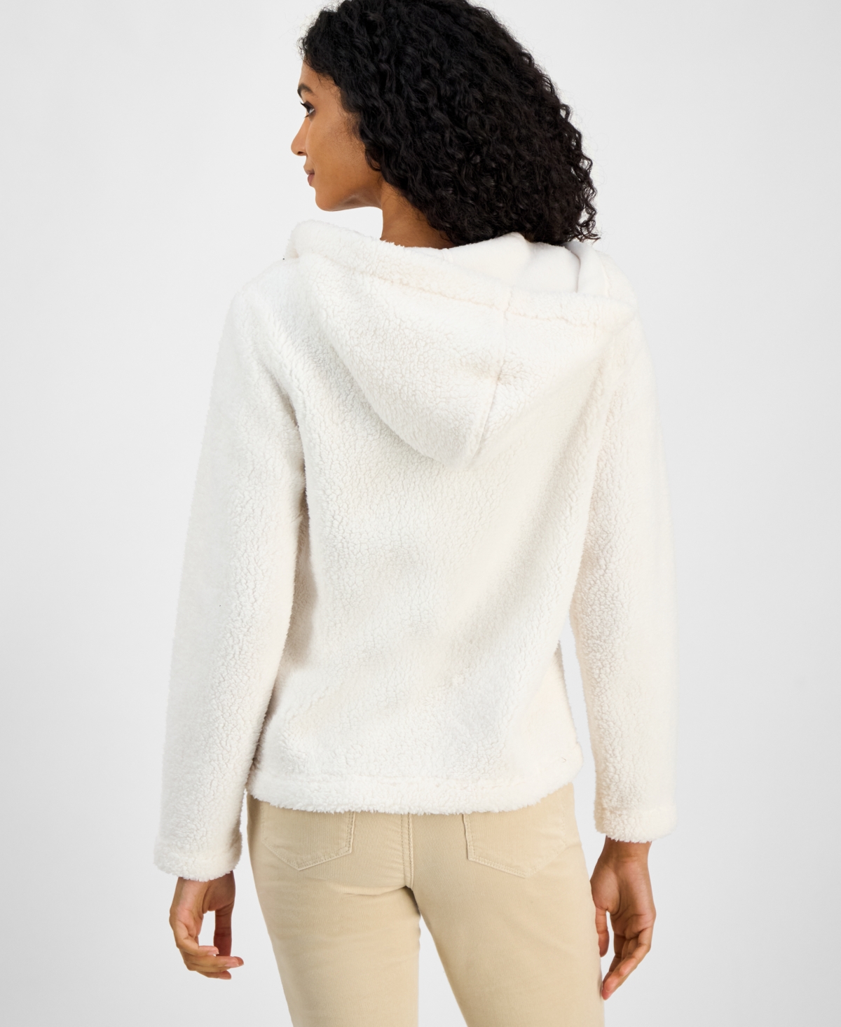 Tommy Hilfiger Women's Zip-front Long-sleeve Sherpa Jacket In White