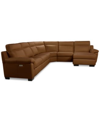 Julius II 6-Pc. Leather Chaise Sectional with 2 Power Recliners, Macy's Exclusive