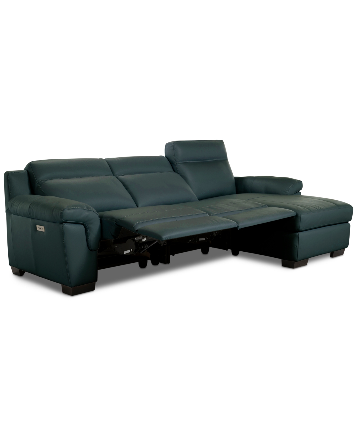 Macy's Julius Ii 3-pc. Leather Chaise Sectional With 2 Power Recliners,  Exclusive In Blue