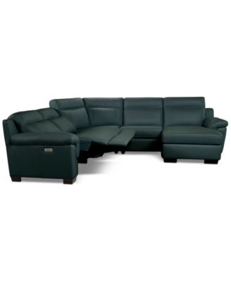 Julius II 5-Pc. Leather Chaise Sectional with 2 Power Recliners, Macy's Exclusive