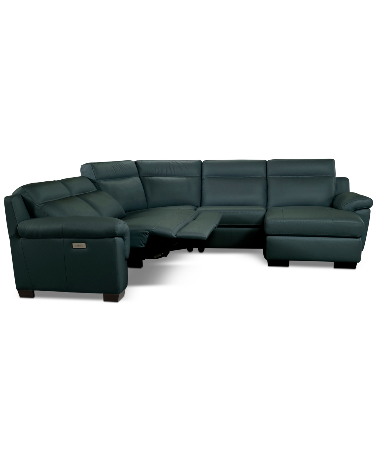 Macy's Julius Ii 5-pc. Leather Chaise Sectional With 2 Power Recliners,  Exclusive In Blue