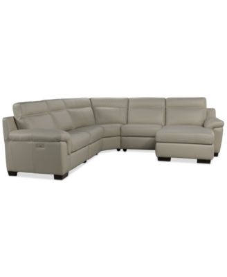 Julius II 5-Pc. Leather Chaise Sectional with 1 Power Recliner, Macy's Exclusive