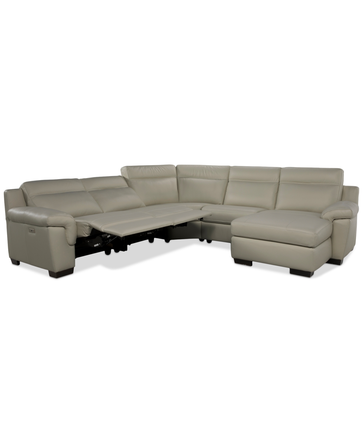 Macy's Julius Ii 5-pc. Leather Chaise Sectional With 2 Power Recliners,  Exclusive In White