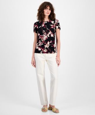 Women's Floral-Print Tulip-Sleeve Top