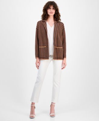 Petite Checked Notched-Collar Sweater