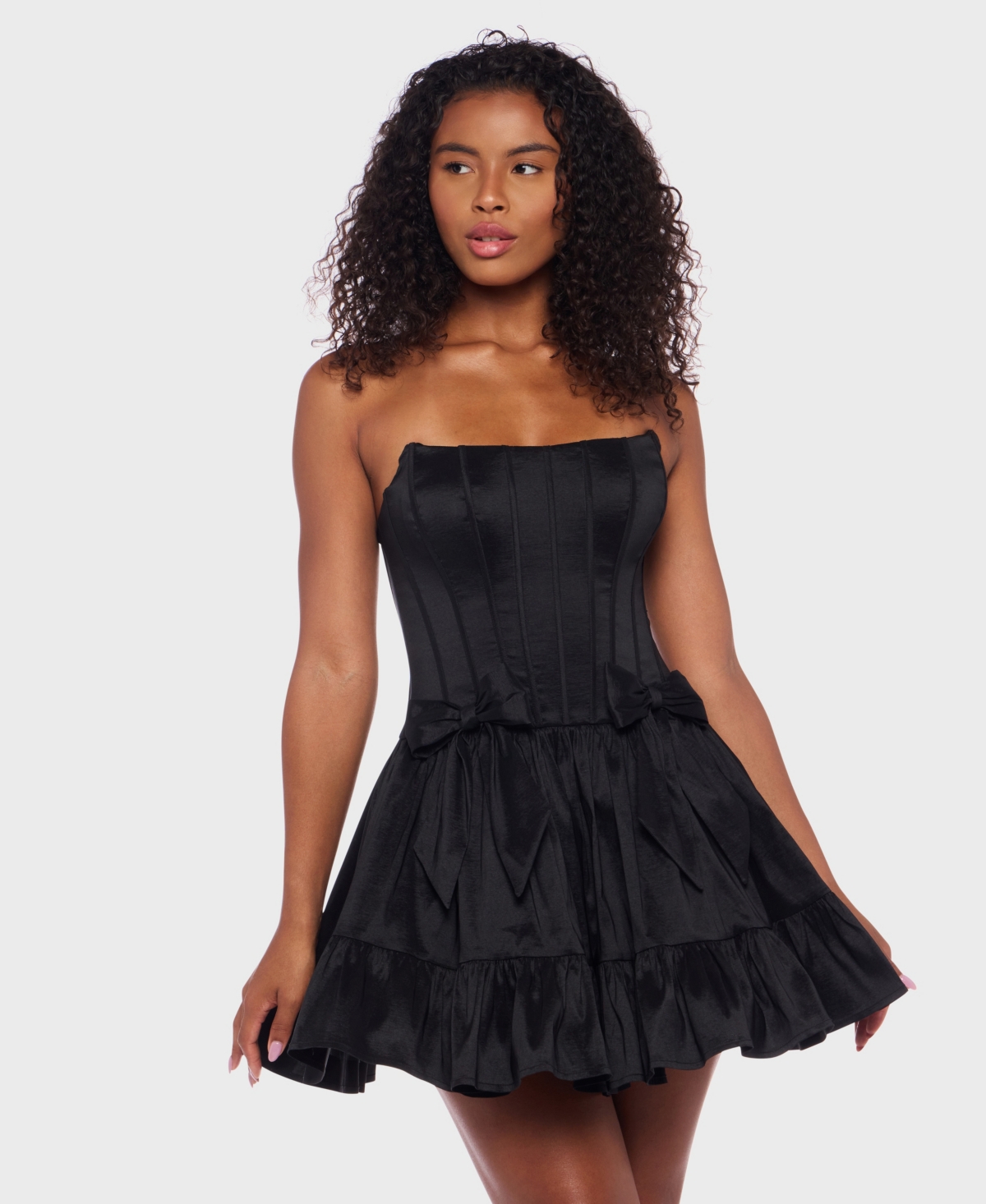 Juniors' Sleeveless Taffeta Fit & Flare Dress - Black
