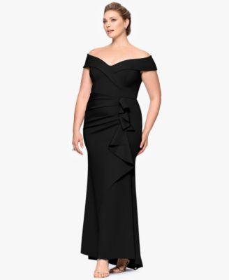 Plus Size Off-The-Shoulder Scuba Crepe Gown