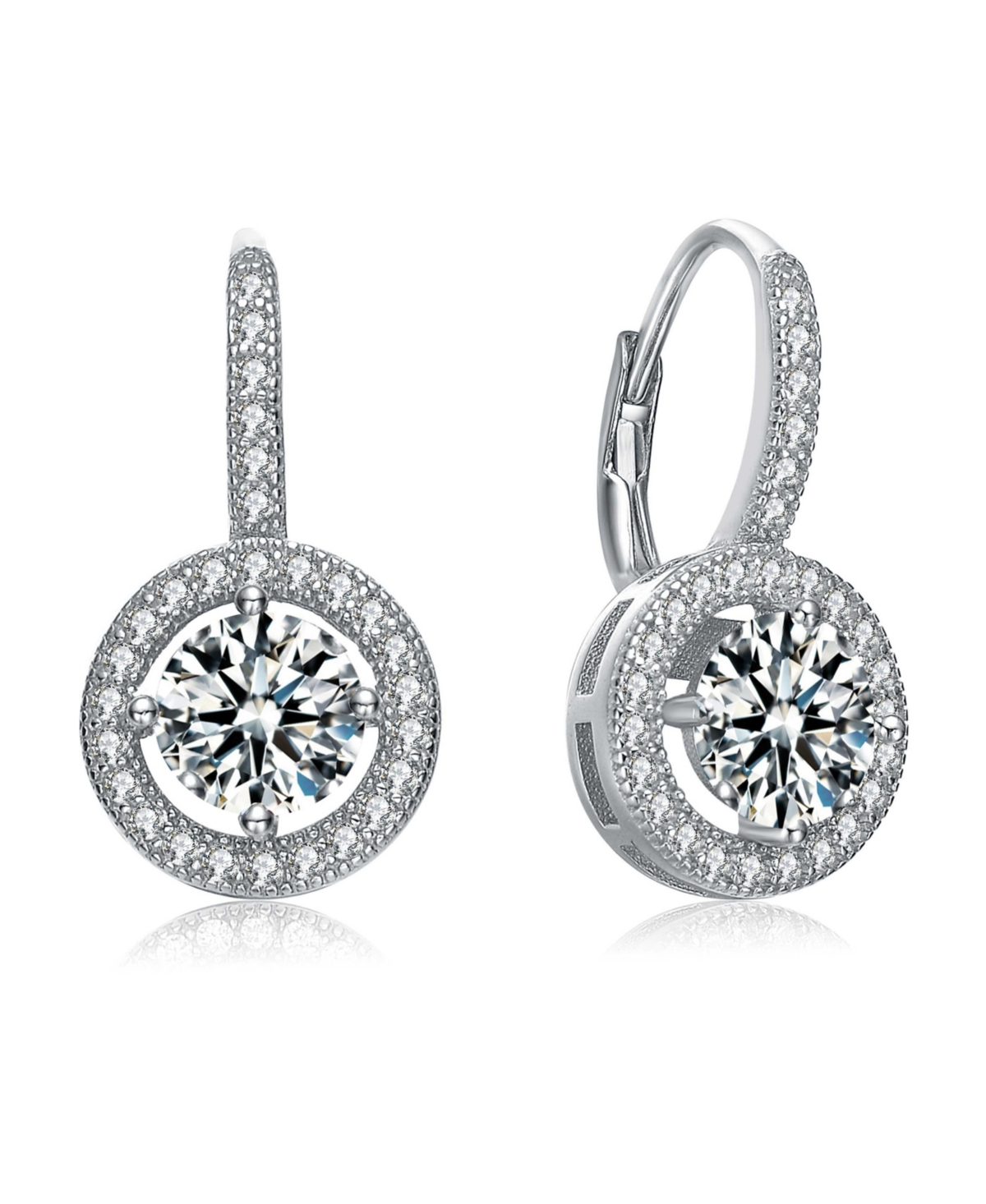 Sterling Silver White Gold Plating with Round Cubic Zirconia Drop Stud Earrings - White