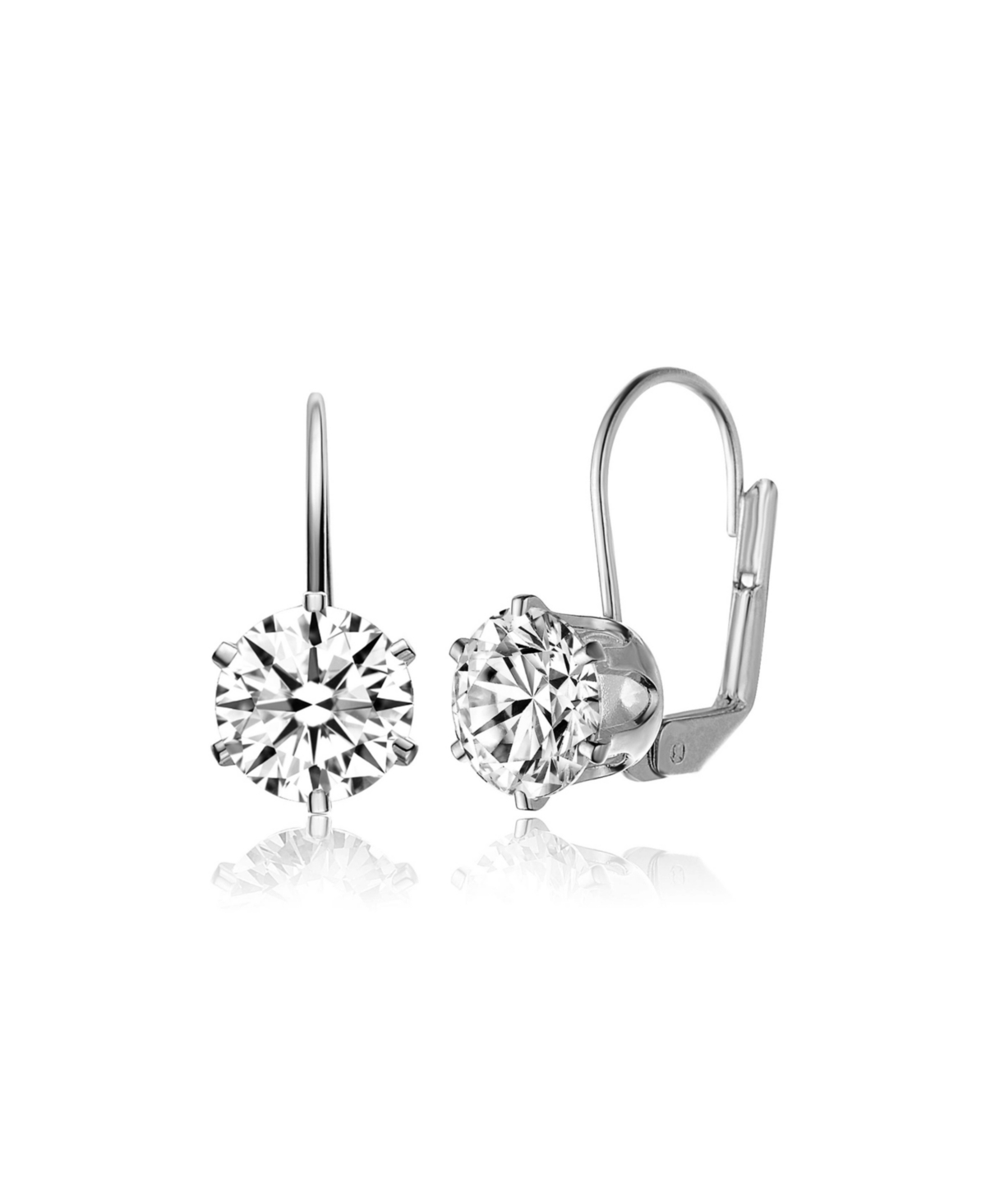 Sterling Silver White Gold Plating with Clear Cubic Zirconia Classic Leverback Earrings - White