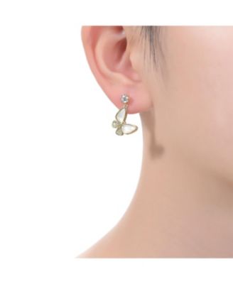 14K Gold Plating with Mother of Pearl and Clear Cubic Zirconia Butterfly Drop Earrings
