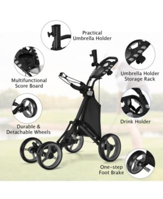 4 Wheel Golf Push Pull Cart with Foot Brake