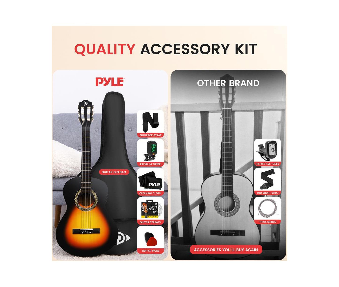 Детские игрушки Pyle 3/4 Scale Classical Guitar with Digital Tuner Nylon String Kit, Ages 5+ — фото 6