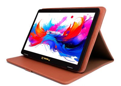 10.1" Octa Core 256GB Storage Android 15 Tablet with Brown Leather Case