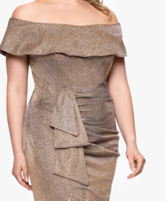Plus Size Off-The-Shoulder Glitter Gown 