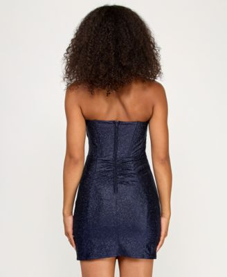 Juniors' Strapless Glitter-Knit Bodycon Dress