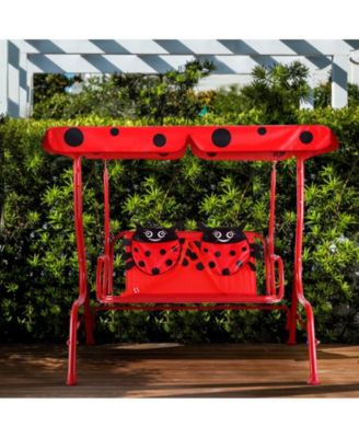 Kids Patio Porch Bench Swing w/ Safety Belt Canopy Outdoor Furniture