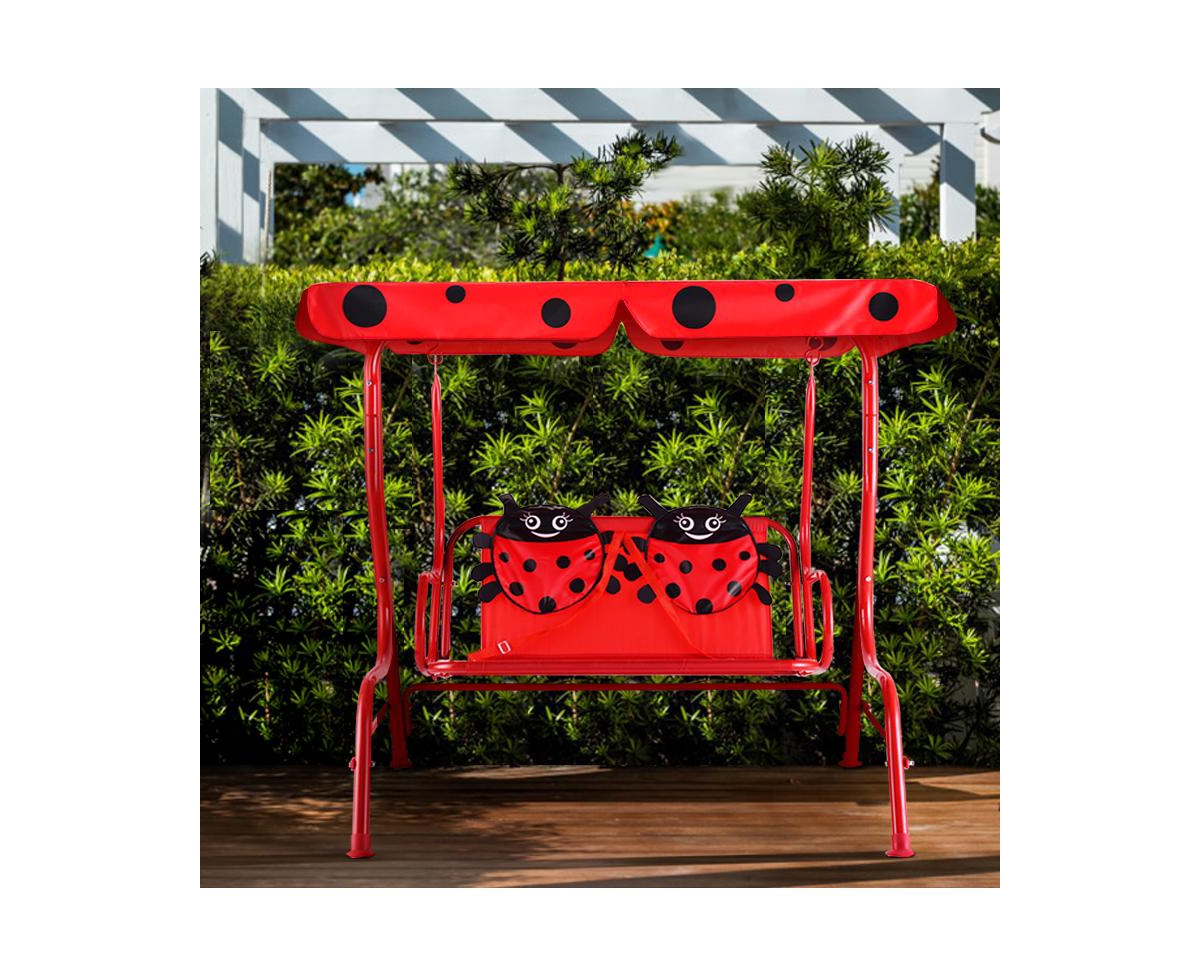 Gymax Kids Patio Porch Bench Swing w/ Safety Belt Canopy Outdoor Furniture