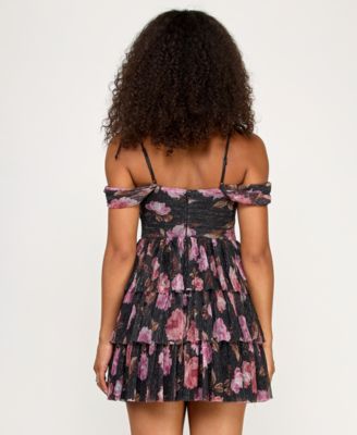 Juniors' Off-The-Shoulder Tiered Fit & Flare Dress