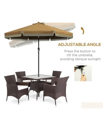 9ft Patio Umbrella with Push Button Tilt and Crank, Ruffled Outdoor Market Table Umbrella with Tassles and 8 Ribs
