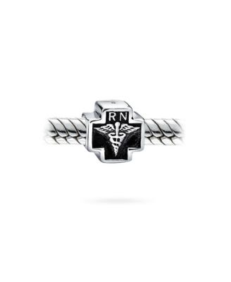 Set of 2 Nursing RN Caduceus Cross & Nurse Hat Charm Bead Sterling Silver