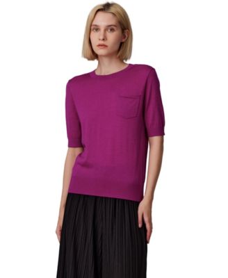 Women's Tissue Weight 75% Merino Wool 25% Silk Crew Neck Short Sleeve T Shirt Sweater | Ultra Soft Machine-Washable Sweaters