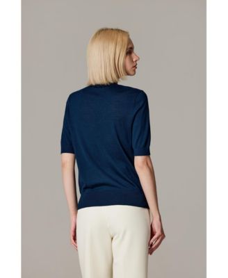 Women's Tissue Weight 75% Merino Wool 25% Silk Crew Neck Short Sleeve T Shirt Sweater | Ultra Soft Machine-Washable Sweaters