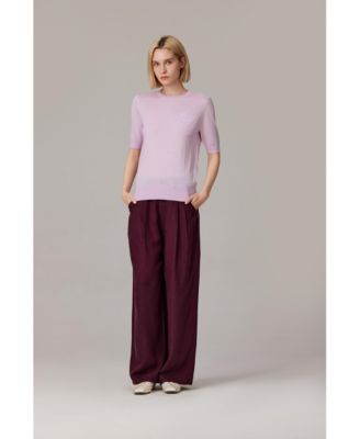 Women's Tissue Weight 75% Merino Wool 25% Silk Crew Neck Short Sleeve T Shirt Sweater | Ultra Soft Machine-Washable Sweaters