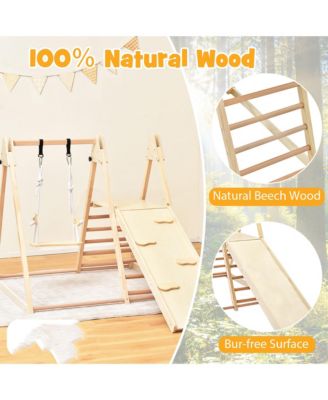 Kids 5-in-1 Indoor Playground w/ Slide Climbing Rock Adjustable Swing Wooden