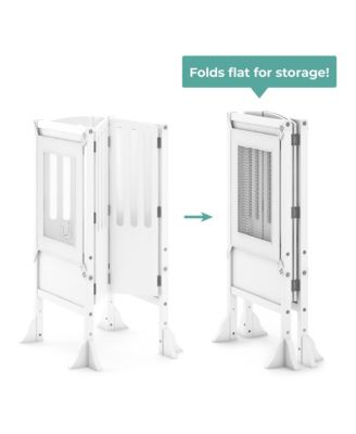 Contemporary Kitchen Helper Step Stool - Walnut: Kids' Adjustable, Foldable Wooden Learning Toddler Tower with Non-Slip Mat