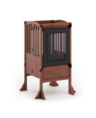 Contemporary Kitchen Helper Step Stool - Walnut: Kids' Adjustable, Foldable Wooden Learning Toddler Tower with Non-Slip Mat