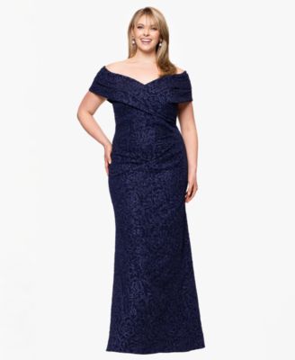 Betsy & Adam - Plus Size Off-The-Shoulder Jacquard Dress