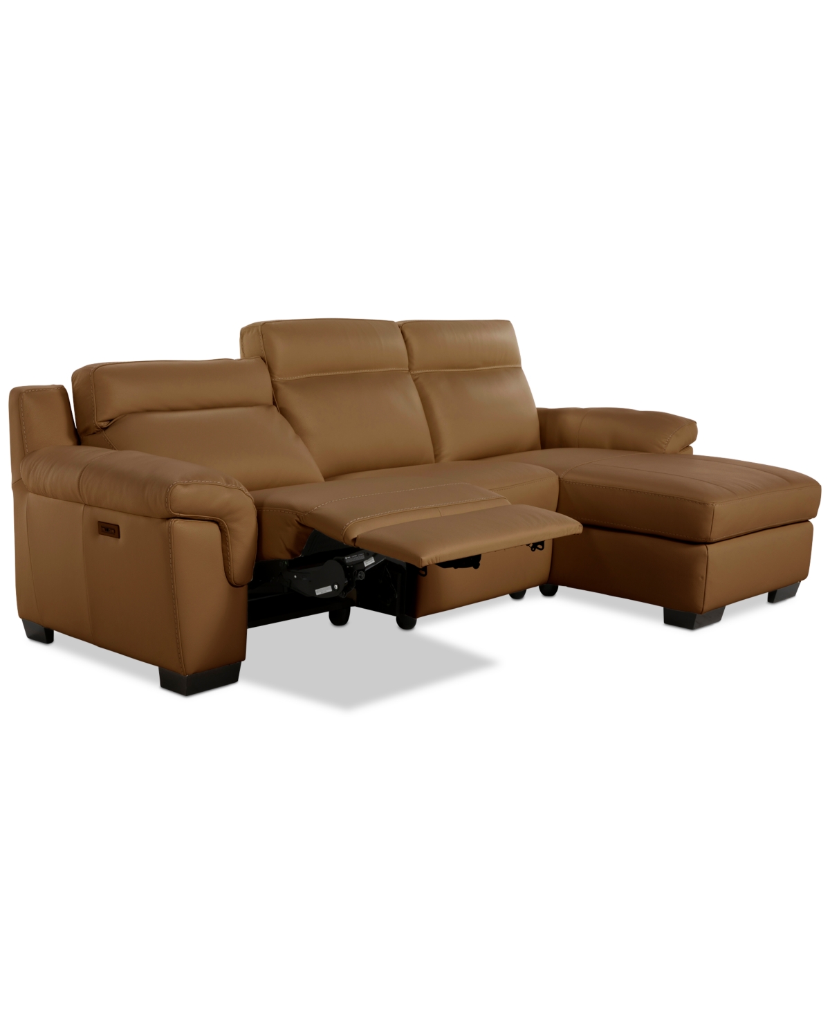 Macy's Julius Ii 3-pc. Leather Chaise Sectional With 1 Power Recliner,  Exclusive In Brown