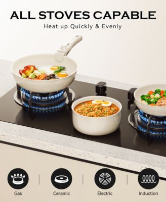 18-Piece Non-Stick Cookware Set with Silicone Tools, Detachable Handles, Space-Saving Design for All Stovetops