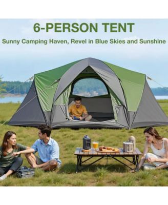 5-6 Person Family Camping Tent, Waterproof 2-Room Dome Tent with Divider Curtain, Panoramic Windows & Carry Bag