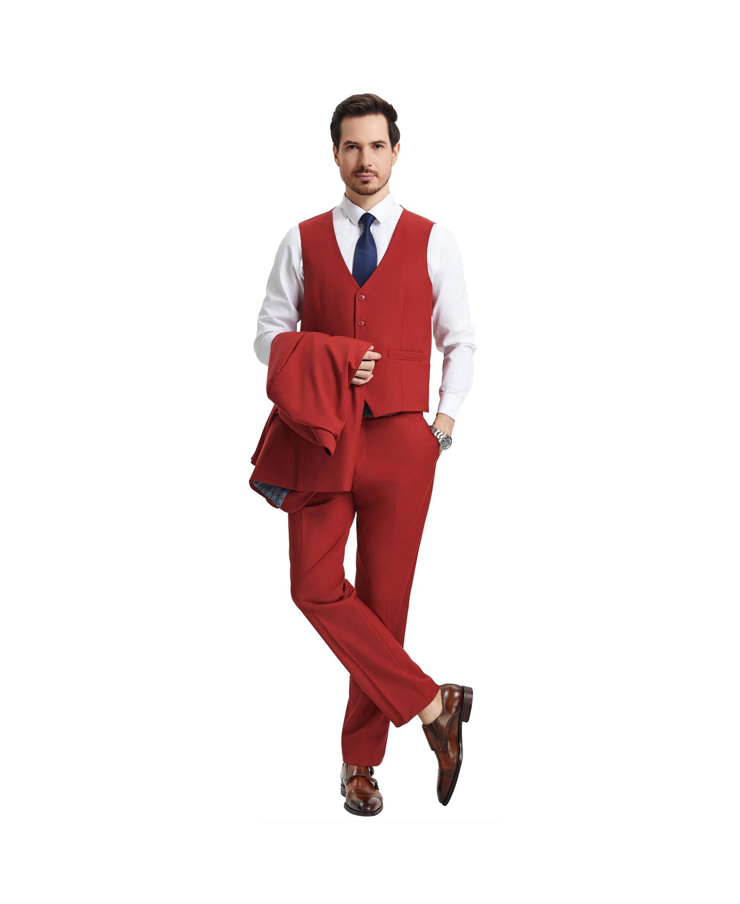 Men's Hybrid-Fit 3pc Notch Lapel Suit Set, Jacket Vest and Pants
