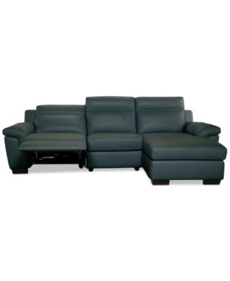 Julius II 3-Pc. Leather Chaise Sectional with 1 Power Recliner, Macy's Exclusive
