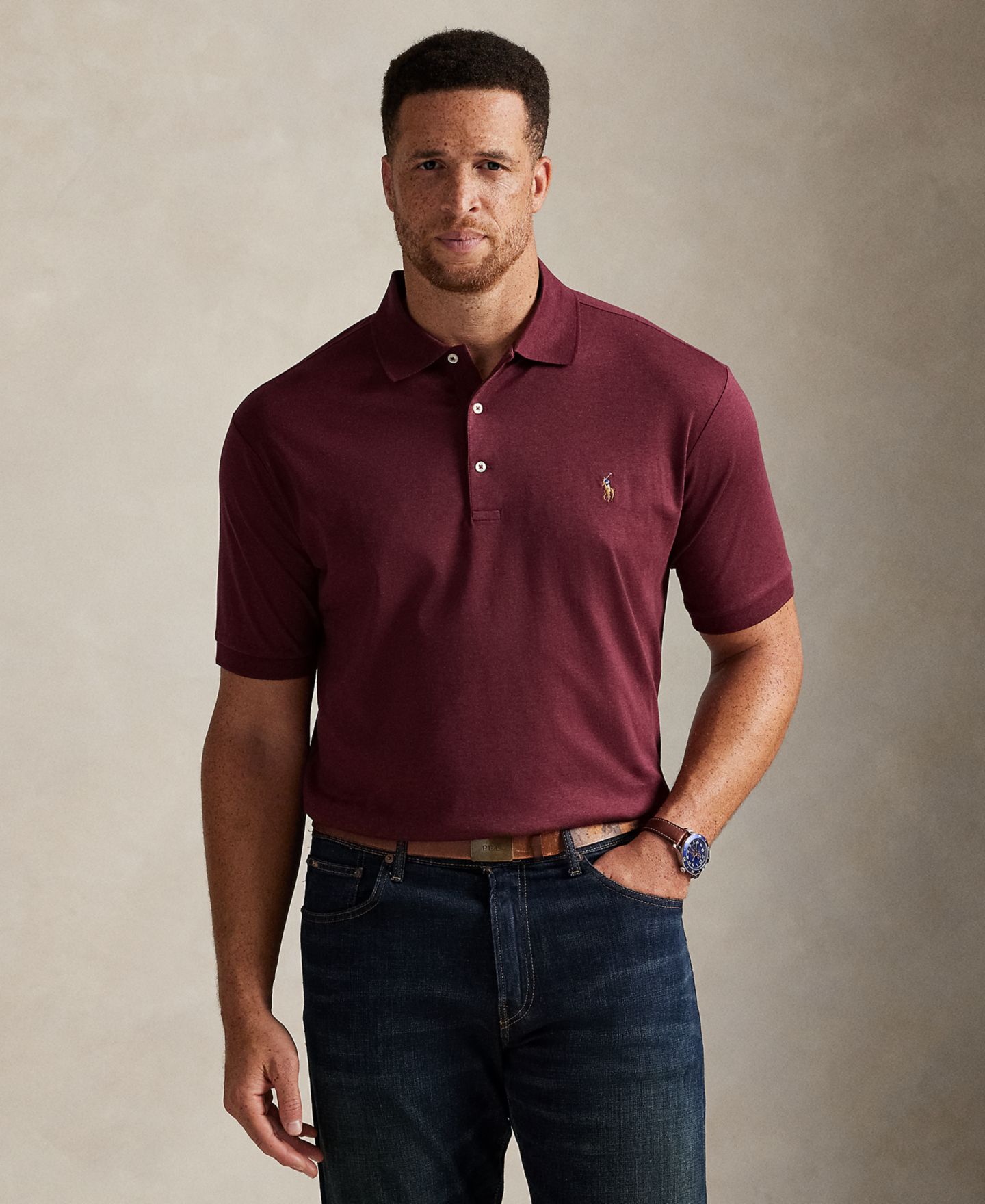 Мужское поло Polo Ralph Lauren Big & Tall Classic-Fit Soft Cotton Polo Shirt, цвет: Винный меланжевый — фото 1