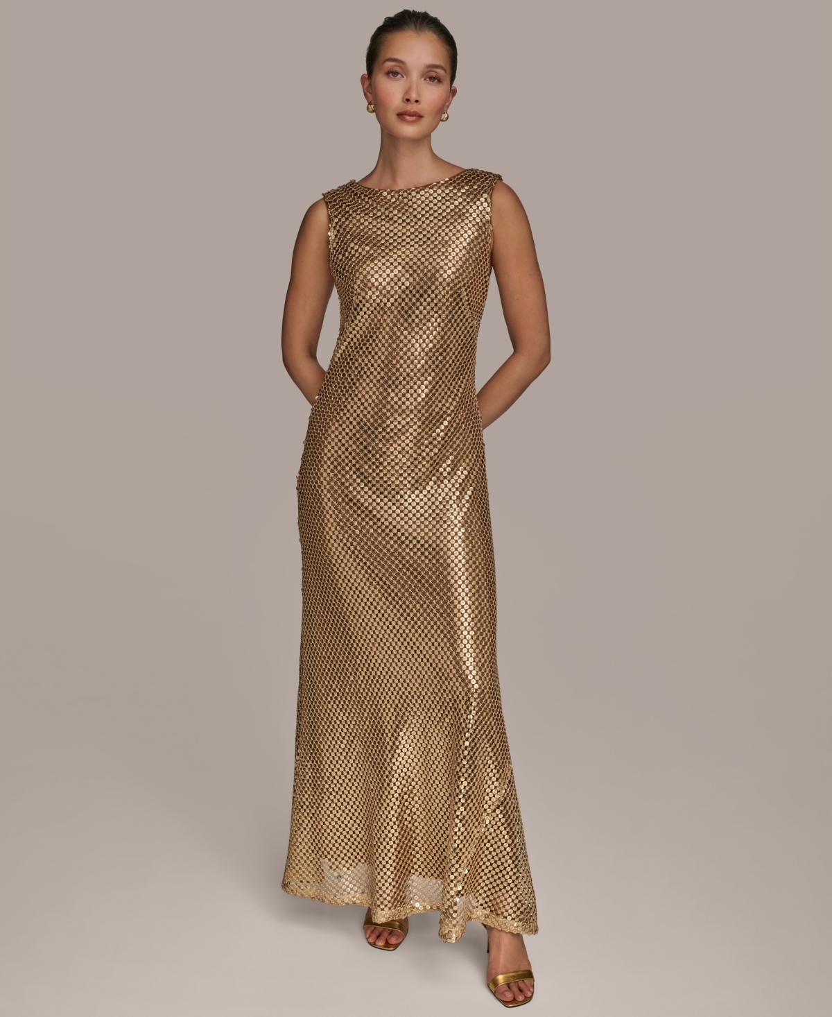 Donna Karan Women's Sequined Sleeveless Gown In Gold