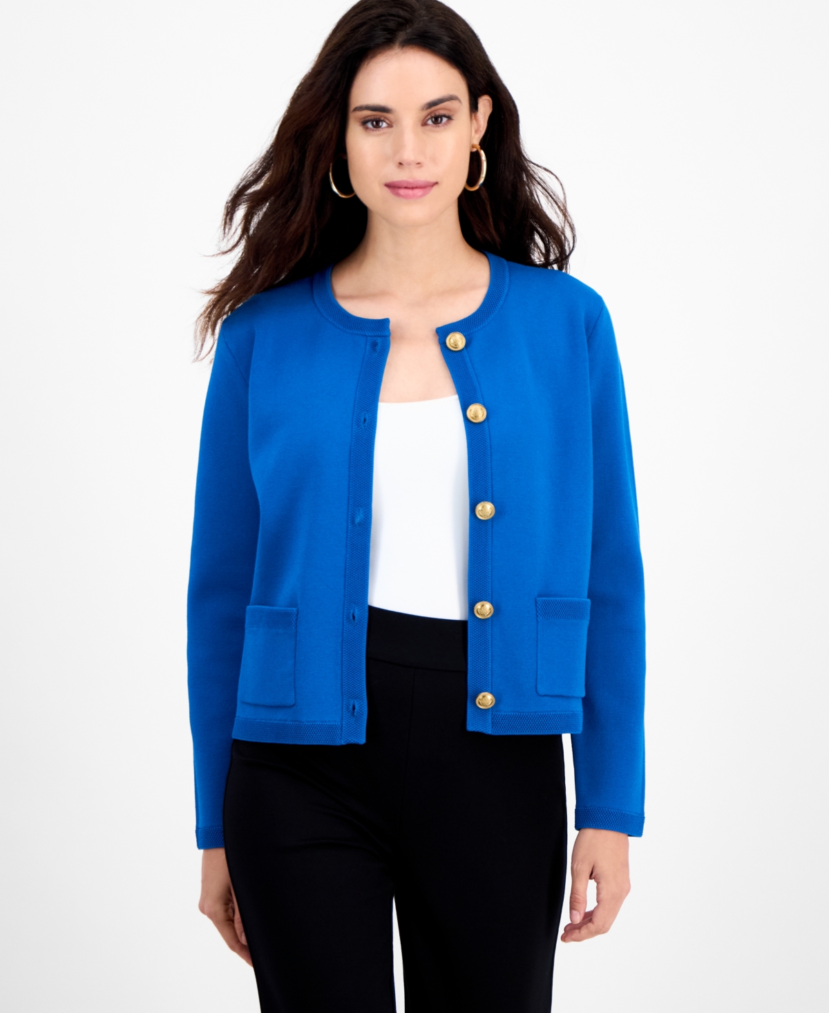 Inc International Concepts Petite Structured Long-sleeve Sweater Jacket, Macy's Exclusive In Blue