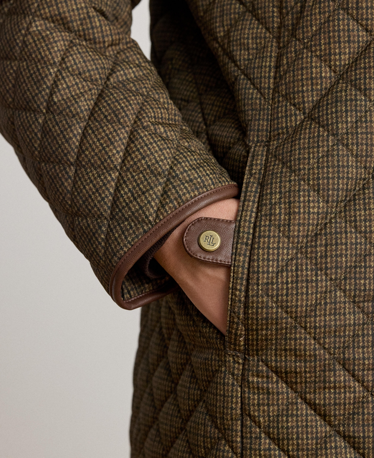 Ralph Lauren Plus Size Hooded Quilted Faux-suede-trim Coat In Green