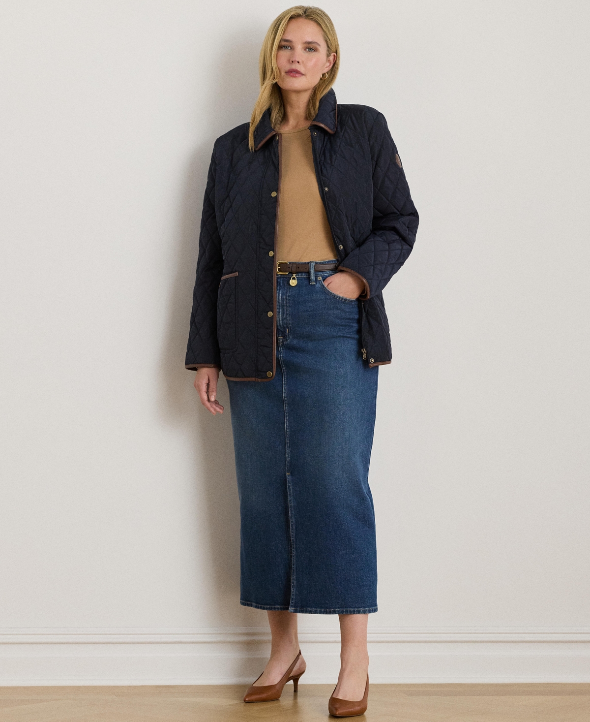 Ralph Lauren Women's Plus Size Quilted Coat, Exclusively For Macys In Blue