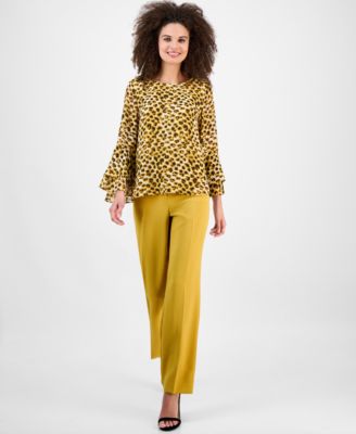 Women's Printed Ruffle-Cuff Bell-Sleeve Blouse