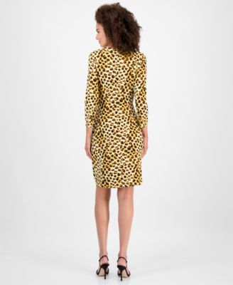 Petite Animal-Print Side-Pleat Dress