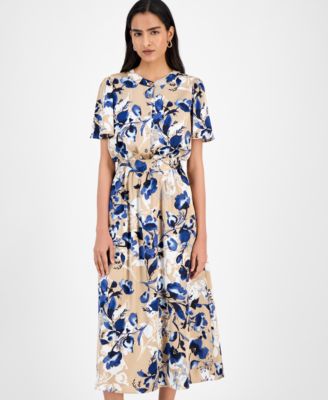Floral-Print Tie-Waist Midi Dress, Regular & Petite