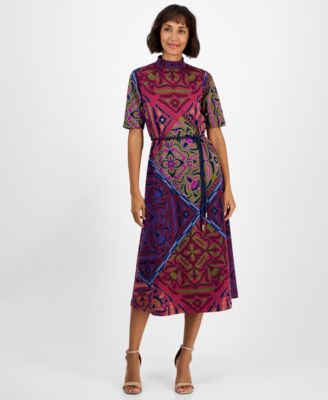 Anne Klein - Women's Mock Neck Short-Sleeve Midi Dress