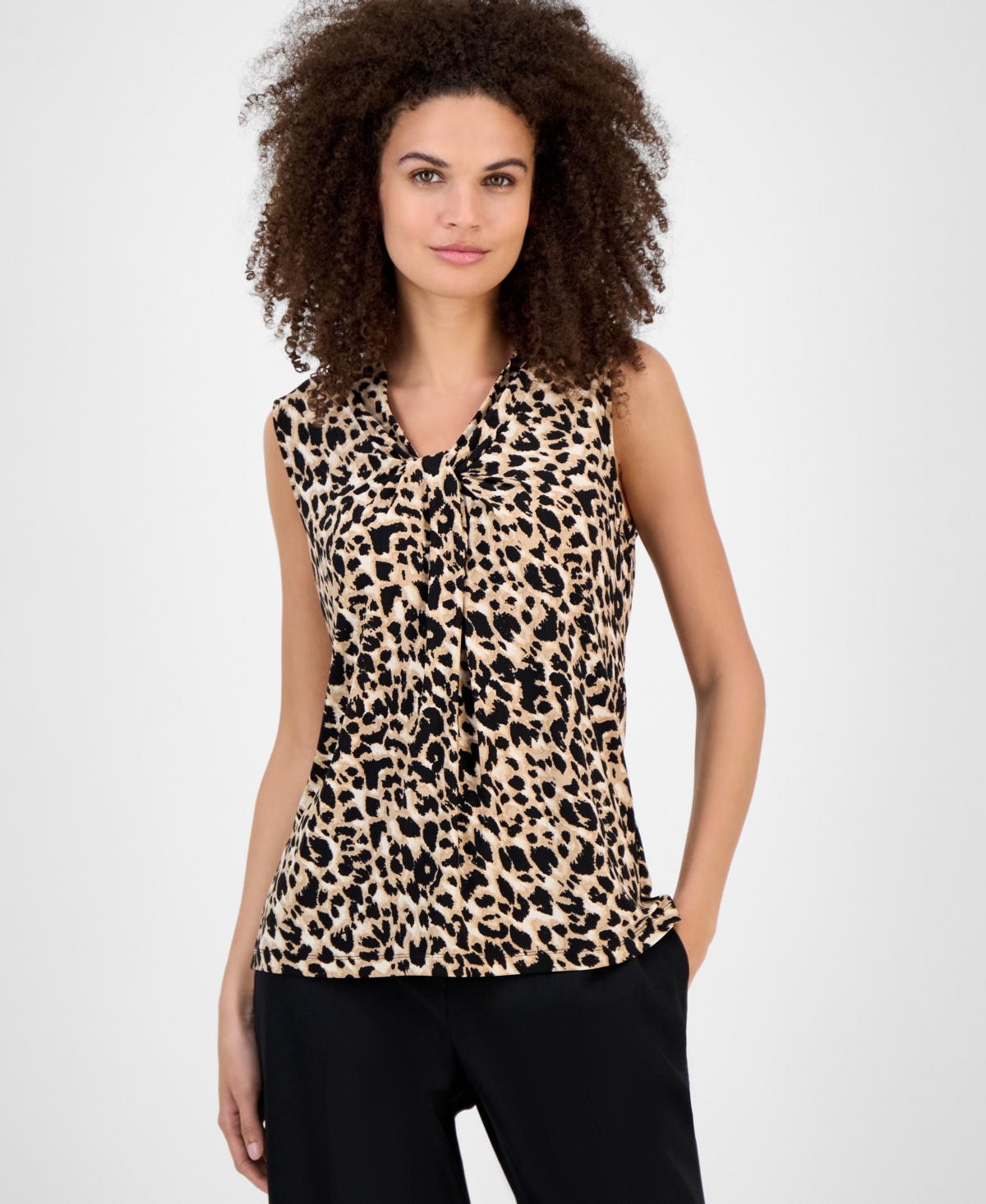Kasper Women's Sleeveless Tie-neck Top, Regular & Petite