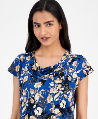 Women's Printed Cowl Neck Cap Sleeve Top, Regular & Petites