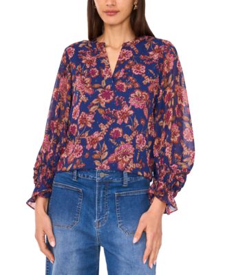 Vince Camuto Women's Split-Neck Long-Sleeve Blouse - Macy's