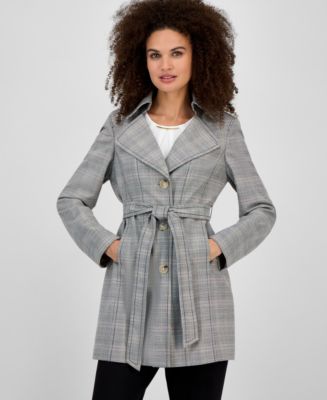 Kasper Plaid Belted Trench Coat, Regular Petite Macy's